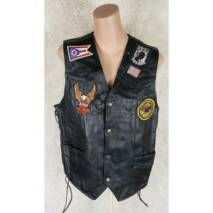 Bikers Club POW MIA Motorcycle Vest Men's Size 42 Leather Black Patches F